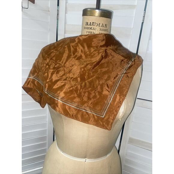 Cacharel For Glentex 100% Silk Square Scarf Japan Vintage Burnt Orange 1970's - Picture 7 of 8
